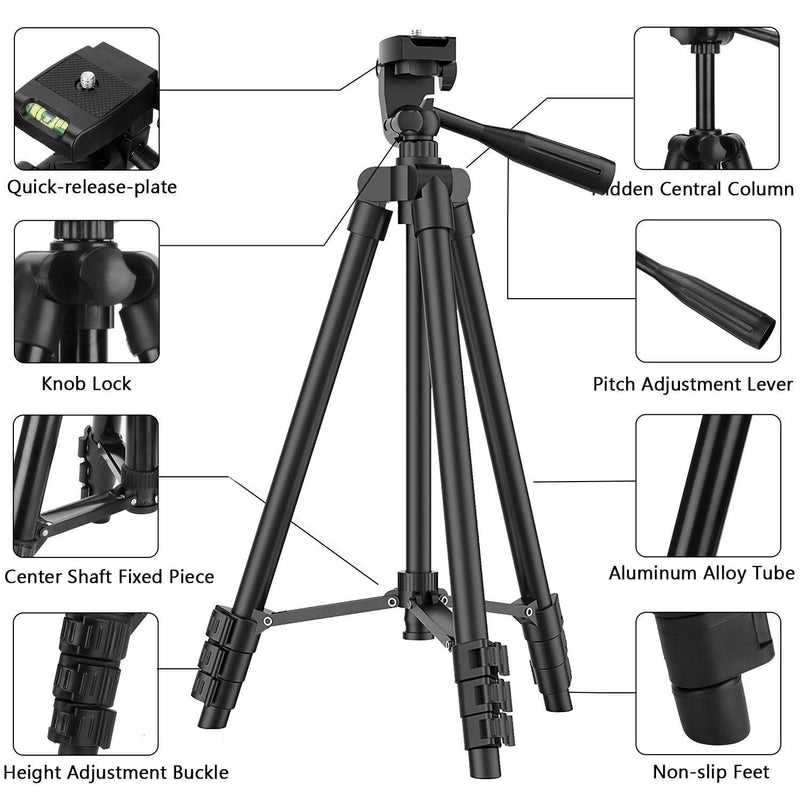 MOREVON Tripod for ipad, [Latest Upgrade] 53" Tripod for iPhone Camera Tablet, Lightweight Aluminum Tripod Stand with Remote, Universal 2 in 1 Phone/Tablet Holder, for Smartphone, Tablet, Camera Black