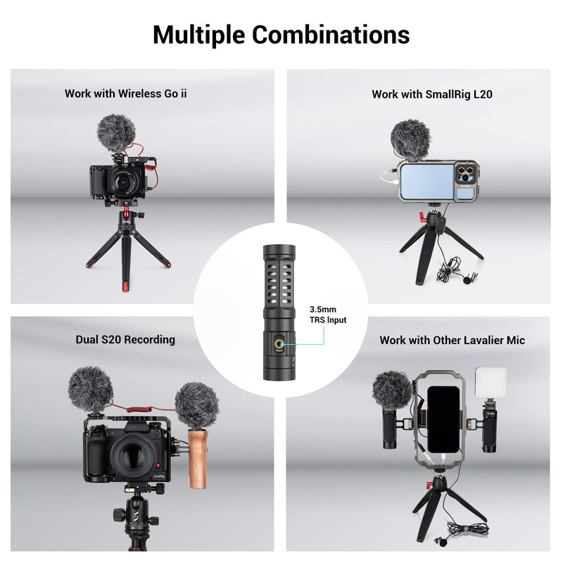 SmallRig S20 Video Microphone with Shock Mount, Deadcat, Dual Channel Camera Microphone for Canon & DSLR Cameras and Camcorders, Mini Shotgun Mic for iPhone and Smartphones