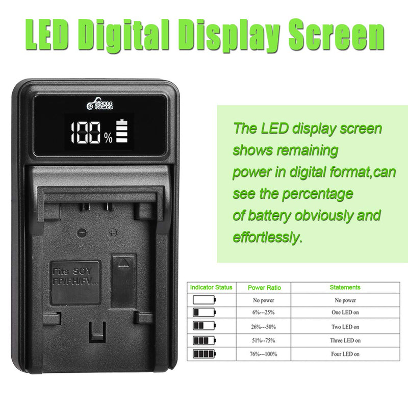 NP-FV100 Battery and LED Charger Compatible with Sony DCR-SX44 SX45 DCR-SX63 SX65 HDR-CX160 CX110 CX115 CX130 CX150 CX200 CX300 HDR-PJ10 PJ30V PJ50 PJ200 PJ230 PJ260V PJ380 DCR-SR68 SR15 SR21 SR88