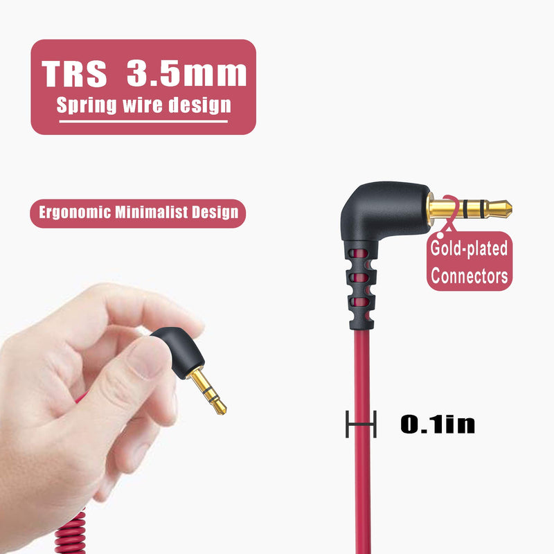 3.5mm TRS Male Microphone Cable, 1/8" Male to Male Coiled Right Angle Mic Cord Connect Camera/Recorder with Microphone Replacement for Rode SC2 Compatible with Canon Nikon DSLR SLR Camera etc 1 Pack