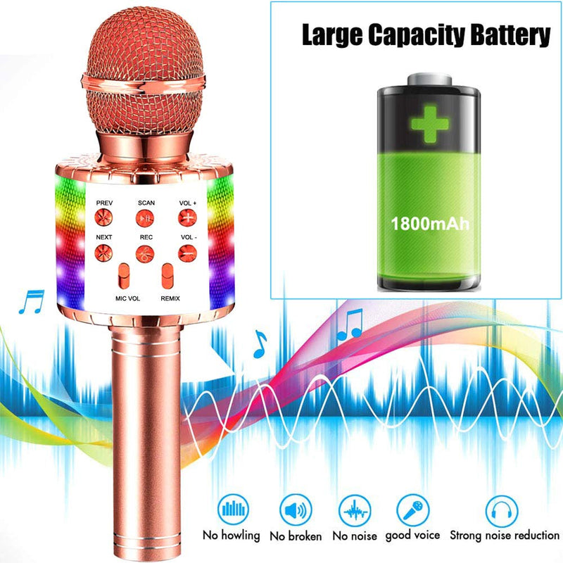 [AUSTRALIA] - Karaoke Microphone Wireless Bluetooth for Kids Girls Adults Rechargeable Portable Handheld Mic Speaker Machine Singing Christmas Birthday Home Party Toys Gifts for iPhone Smartphone TV (Rose Gold) Rose Gold 