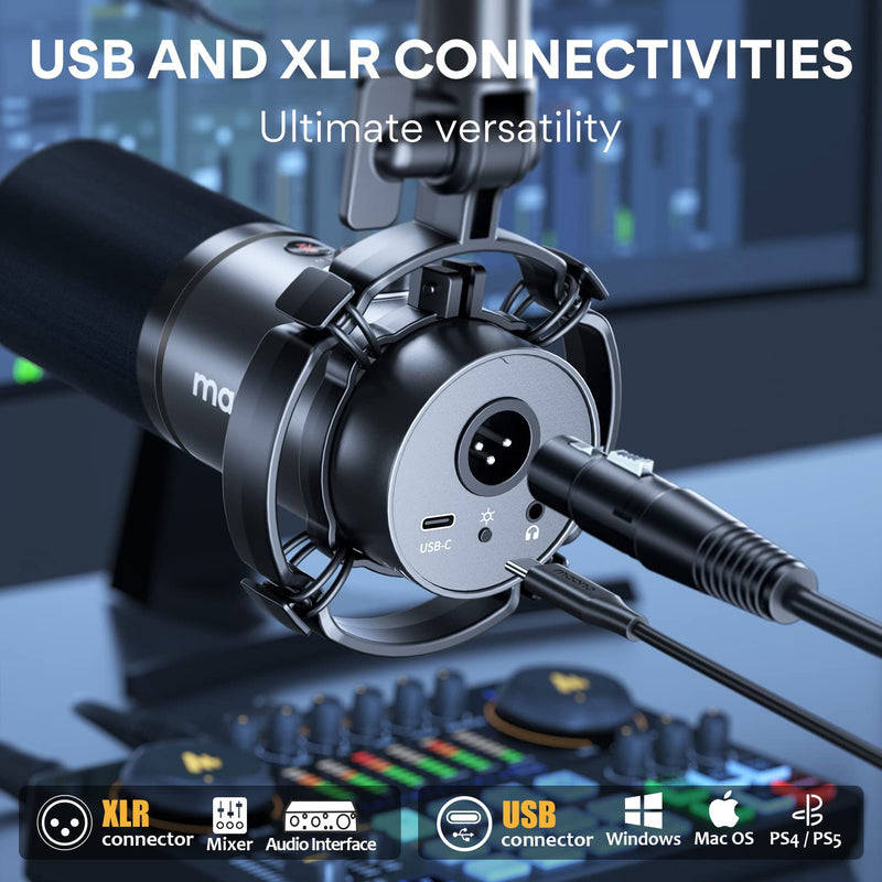 MAONO XLR/USB Podcast Microphone, PC Dynamic Microphone for Recording, Streaming, Gaming & Voice-Over, Metal Mic with Software, Tap-to-Mute, Headphone Jack, Gain Knob & Volume Control-PD200X