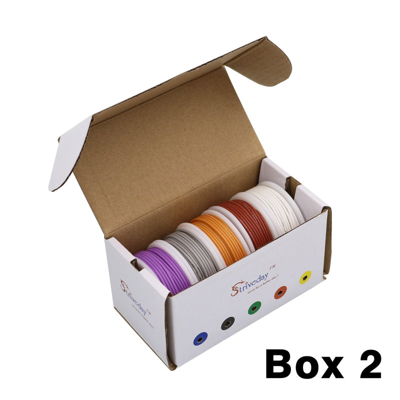 Striveday 30 AWG Flexible Silicone Wire Electric wire 30 gauge Coper Hook Up Wire 300V Cables electronic stranded wire cable electrics DIY BOX-2 30AWG Silicone wire Box2=Brown+White+Grey+Orange+Purple