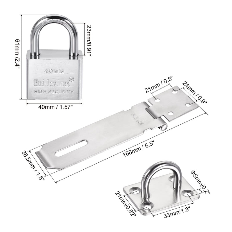 MECCANIXITY 5 Inch Stainless Steel Heavy Door Hasp Lock Keyed Different Clasp with Padlock and Screws for Cabinet Closet Gate, Silver