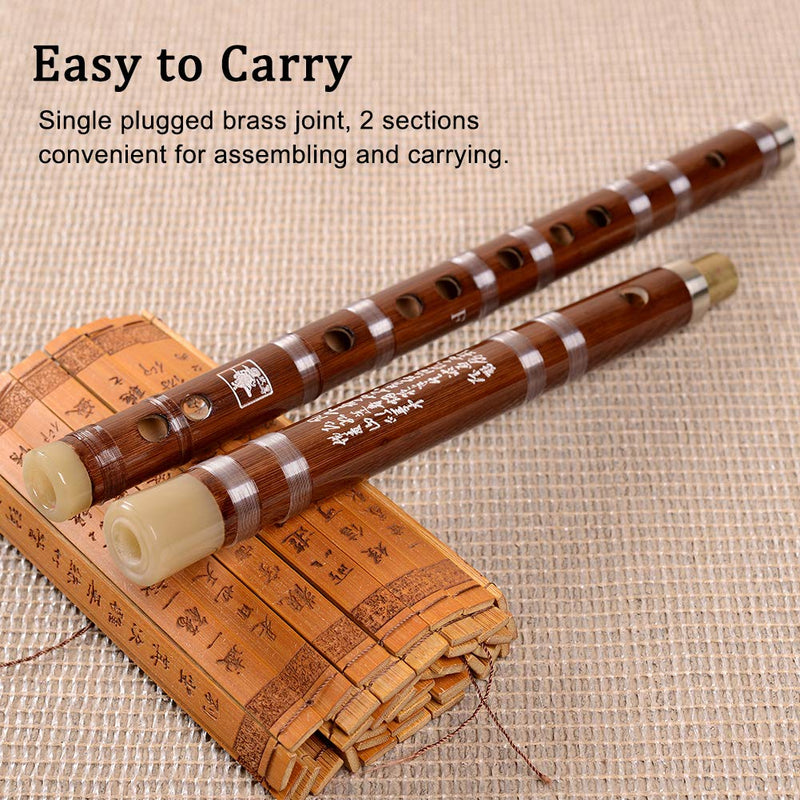 Tyuodna Pluggable F key Bitter Bamboo Flute Dizi, Chinese Traditional Handmade Musical Woodwind Instrument Key of F, with Free Membrane & Glue & Protector Set (Brown) Brown