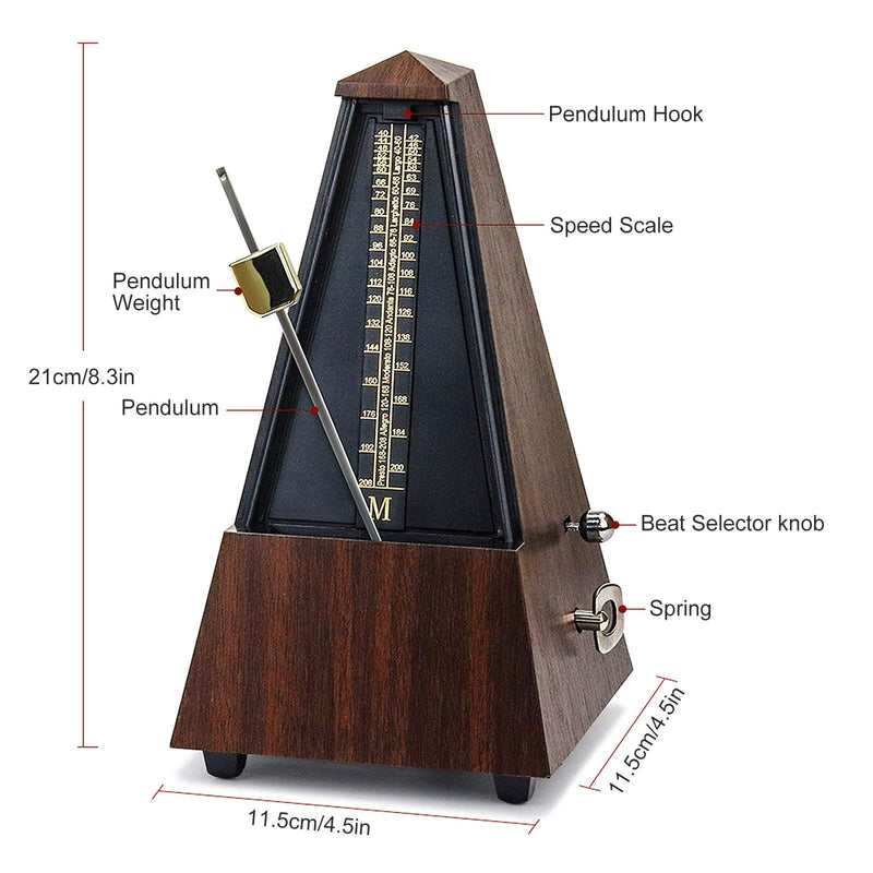 Antique Mechanical Metronome, Pyramid Design Plastic Music Timer, for Piano Guitar Violin Musical Instrument,Ideal for Music Lovers, Beginners or Musicians (Teak)