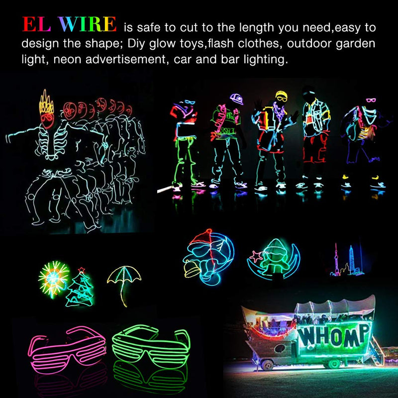 [AUSTRALIA] - EL Wire, KOMAKE 9ft Neon Lights 7 Pack EL Wire Kit Neon Glowing Strobing Electroluminescent Wire for Halloween Christmas Party Decoration Home (Green, Blue, Red, Yellow, Purple, White, Pink) (7 Color) 