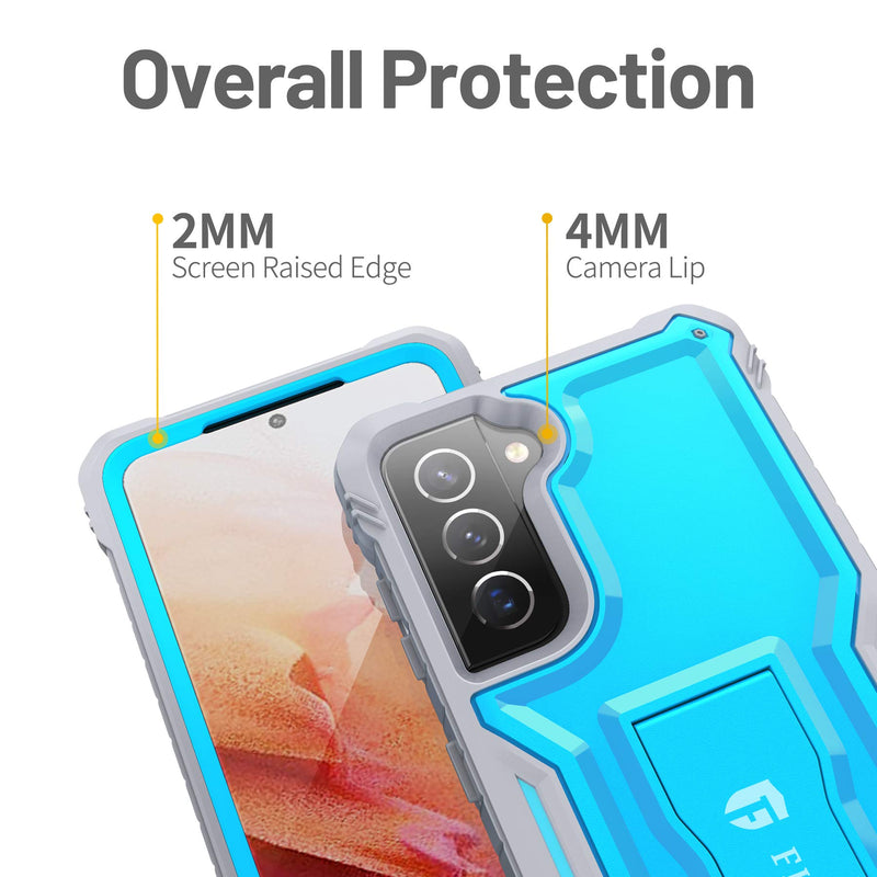 FITO for Samsung Galaxy S21 5G Case, Dual Layer Shockproof Heavy Duty Case for Samsung S21 5G Phone Built-in Kickstand, Without Screen Protector (Blue, 6.2 inch) Blue