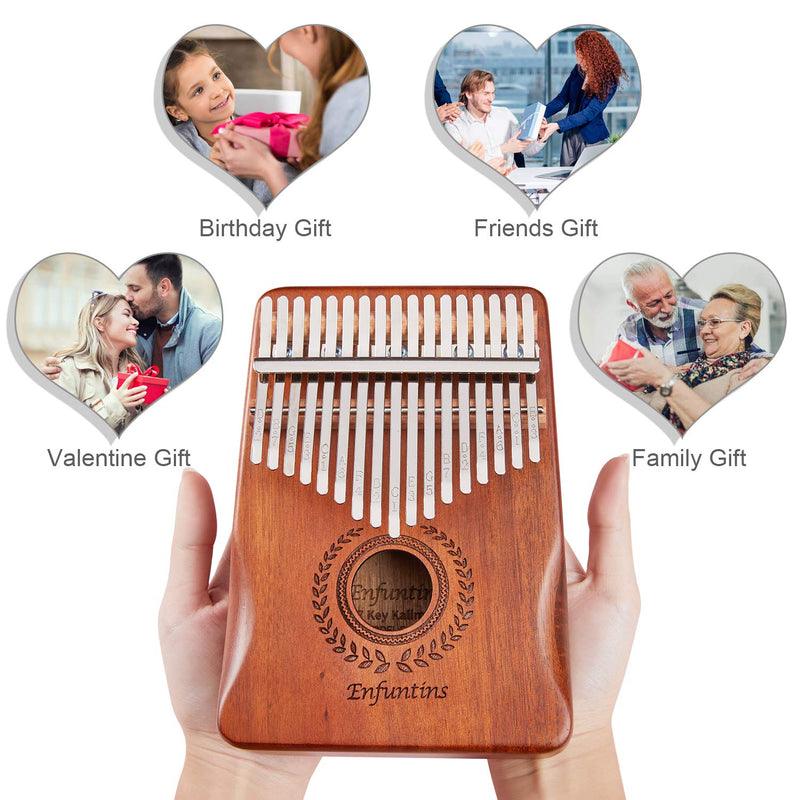 Enfuntins Kalimba 17 Key Thumb Piano, Solid koa Wood High Performance Portable Mbira Finger Piano, Gifts for Kids Adult Beginners with Tuning Hammer and Study Instruction