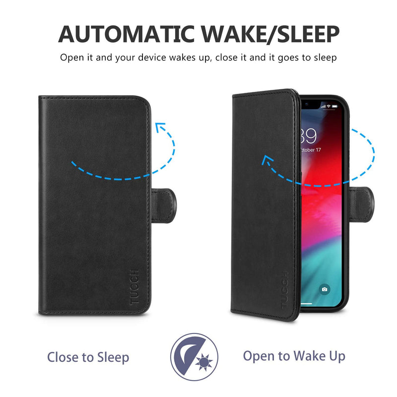 [AUSTRALIA] - TUCCH iPhone Xs Max Wallet Case, Xs Max Wallet PU Leather Flip Cover with RFID Blocking Card Slot, Stand, Auto Wake/Sleep Wireless Charging Shockproof TPU Shell Compatible with iPhone Xs Max -Black Black 