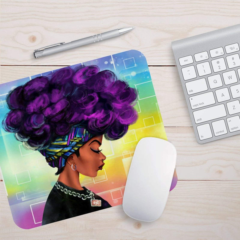 Mouse Pad Custom Design, African Women with Purple Hair Hairstyle Water Resistant Office Mousepad for PC Computers Laptop, 7.9 x 9.8 x 0.1 Inch