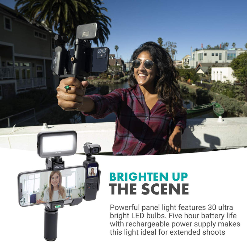 Movo OPR-50GL Video Rig Compatible with The DJI OSMO Pocket - Includes Universal Smartphone Mount, Grip Handle, and LED Video Light - OSMO and Smartphone Video Rig with High Power LED Light Bundle
