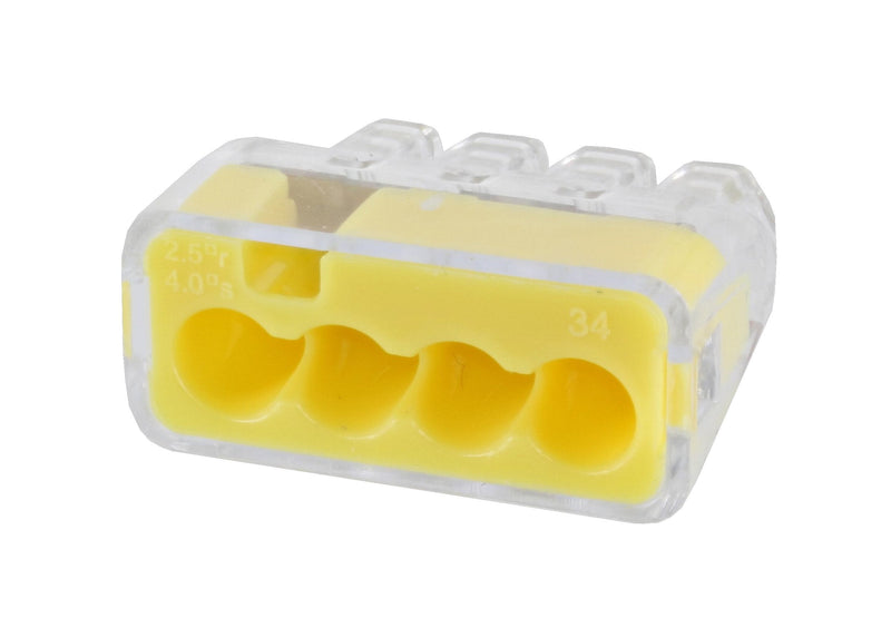 Ideal In-Sure 30-1034P 34 Yellow Non-Twist 4 Port Connector for Solid, Stranded, and Tin Bonded Wire (100 Pack)