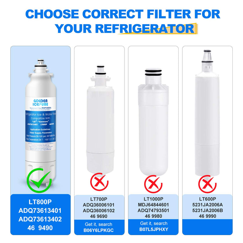 GOLDEN ICEPURE ADQ73613401 Refrigerator Water Filter Replacement for LG LT800P, 1Pack, RWF3500A, 469490, WS620A, LSC22991ST, LSXS26366S, ADQ73613401, LSXS26366D, LUPXS3186N, LSXS26386S LMXS30776D