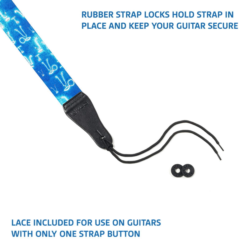 KLIQ Vintage Woven Artist Series Guitar Strap for Acoustic and Electric Guitars + 2 Free Rubber Strap Locks, 2 Free Guitar Picks and 1 Free Lace | Terylene Printed |"A Little Blue" by KLA "A Little Bit Blue"