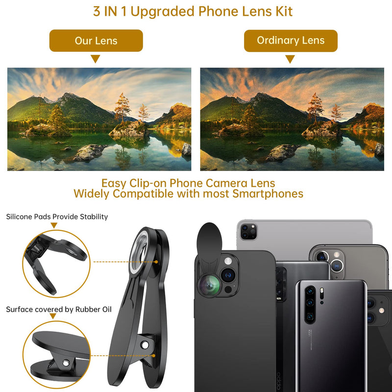 [AUSTRALIA] - Phone Camera Lens 3 in 1 Kit, COSULAN Phone Lens Kit - 235° Fisheye Lens + 25X Macro Lens + 0.62X Wide Angle Lens, Clip on Cell Phone Lens Camera Compatible with iPhone Samsung Android Smartphones 