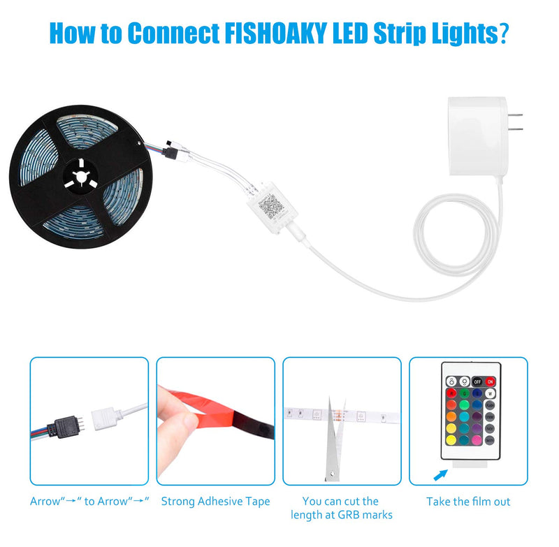 [AUSTRALIA] - FISHOAKY LED Strip Lights, 16.4ft 150 LEDs Flexible Color Changing SMD 5050 RGB LED Tape Lights with 24 Key Remote Controller 