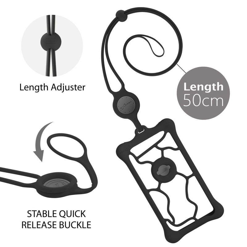 Bone Lanyard Phone Bubble Tie 2, Universal Phone Anti-Shock Bumper Case, Adjustable Neck Strap for Apple iPhone, Samsung Galaxy, Google Pixel, Moto, LG, Fits Phones Size 6.1-7.2”- Black