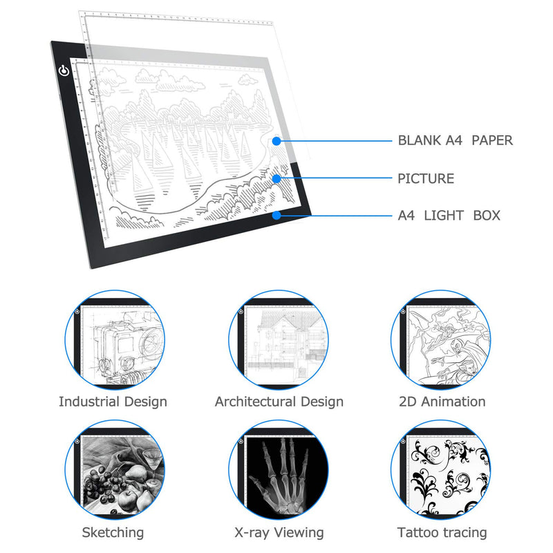 A4 Portable LED Light Box Trace, LITENERGY Light Pad USB Power LED Artcraft Tracing Light Table for Artists,Drawing, Sketching, Animation A4