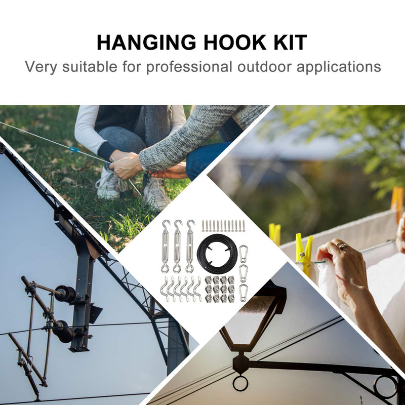 Uonlytech String Lights Hanging Kit Globe String Lights Suspension Kit Outdoor Light Guide Wire Nylon- Coated Wire Rope Cable Turnbuckle and Hooks Enough Accessories