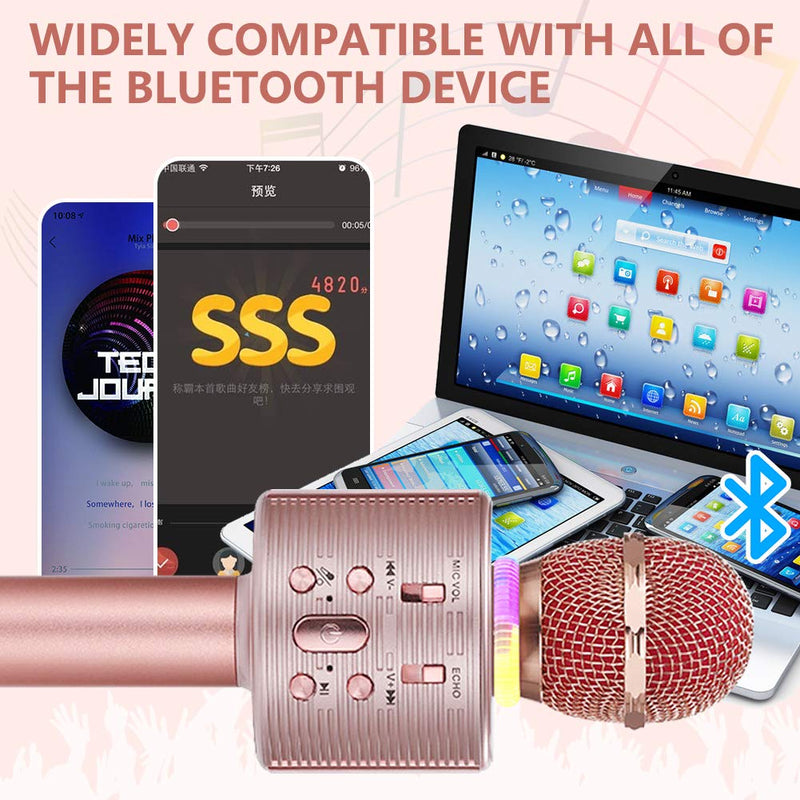 [AUSTRALIA] - Karaoke Microphone for Kids, Bluetooth Microphone with LED Lights, XIANRUI Portable Karaoke Machine for Kids and Adults, Perfect for Home KTV Birthday Party, Compatible for Android iOS (all rose gold) all rose gold 