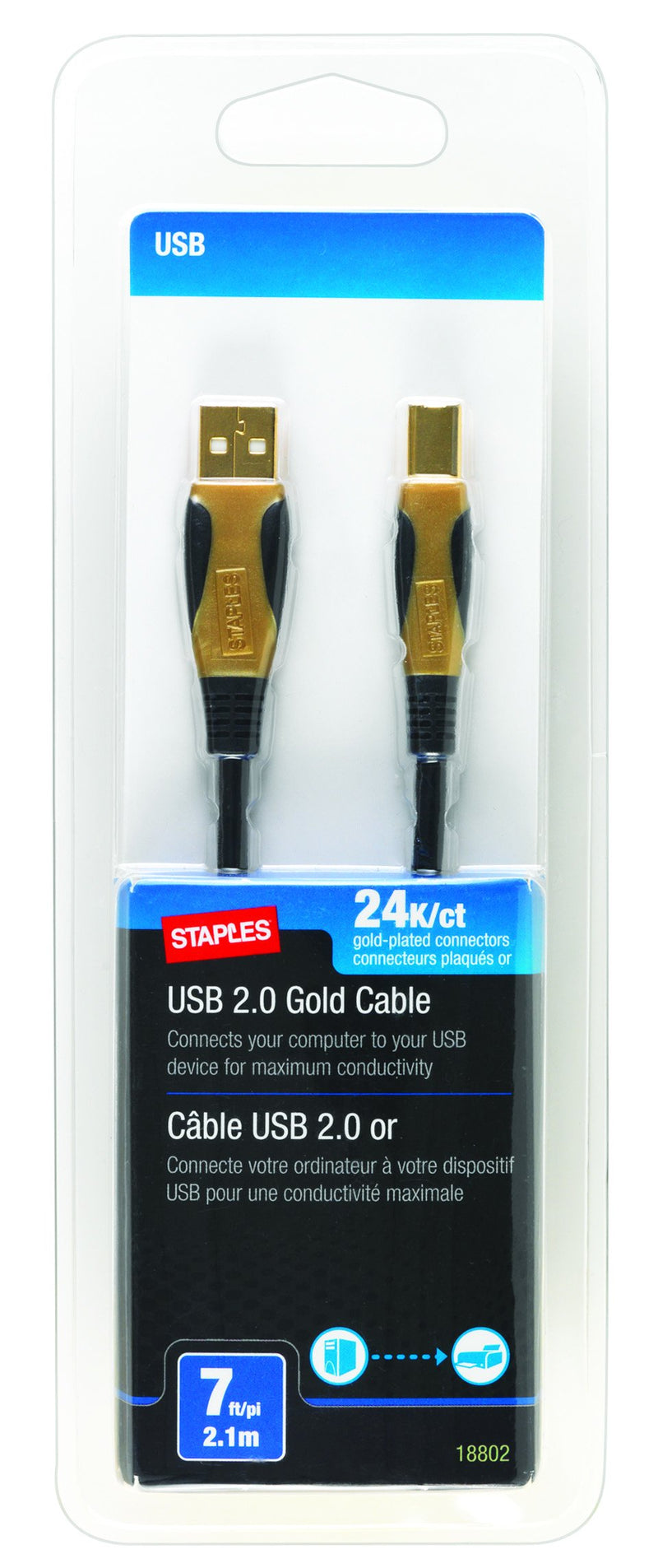 Staples 7' Gold Series Computer USB to Printer A/B USB Cable