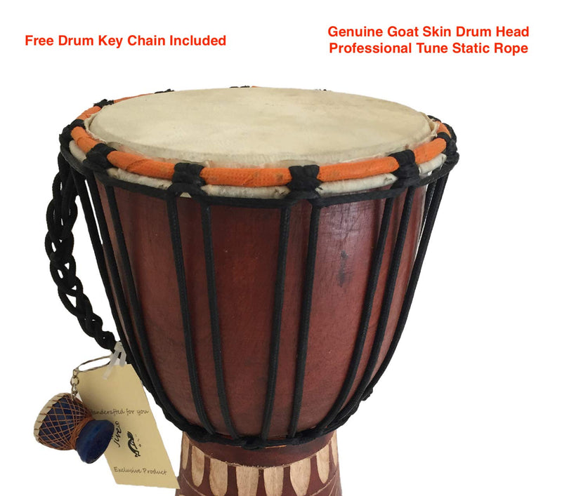 JIVE BRAND Djembe Drum Bongo Congo African Wood Drum Professional Quality With Heavy Base/Includes Drum Key Chain (12" High Carved) 12"