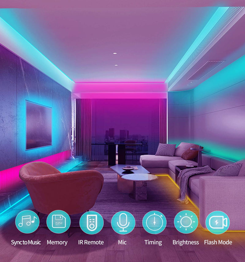 LED Strip-Lights, JVMU 5050-RGB Color-Changing LED Light Strips 65.6ft for Bedroom,Party,Kitchen, Home Decoration, 2 Roll with 44-Key Romote Control LED Strip Light Kit（20m)
