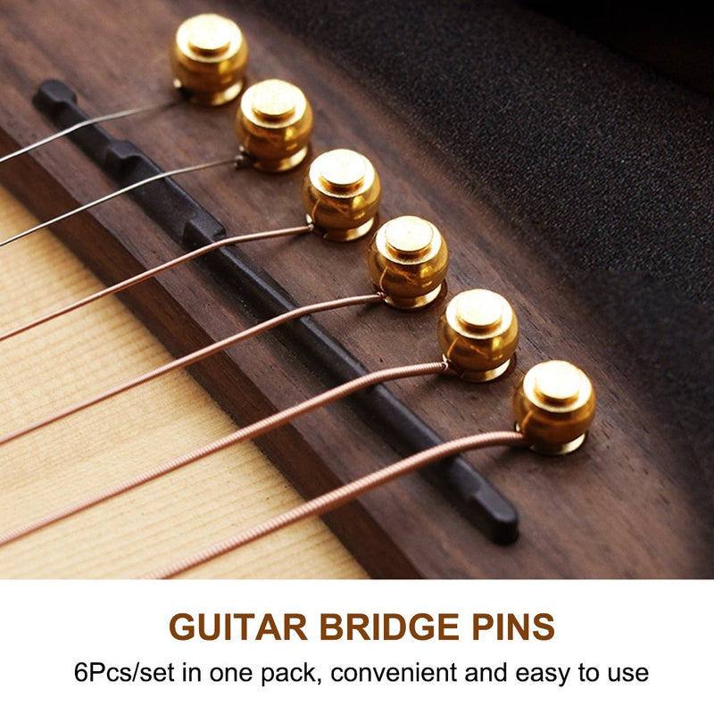 Dilwe Set of 6 Guitar Pin Brass Acoustic Guitar Bridge End Pin for Ukulele, Guitar, Bass, Acoustic Western Guitar Gold