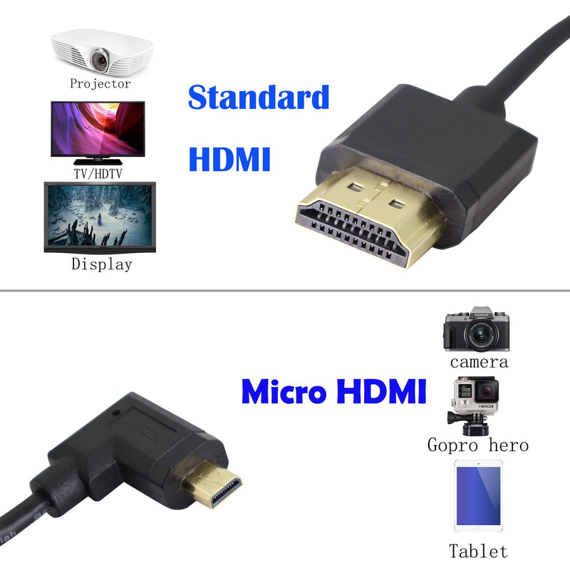 90 Degree Micro HDMI Male to HDMI Male Cable Adapter Connector 4K 60Hz Ethernet HDMI Type D to Type A 3D Audio Return for Cameras-15CM (Angle Left) Angle Left