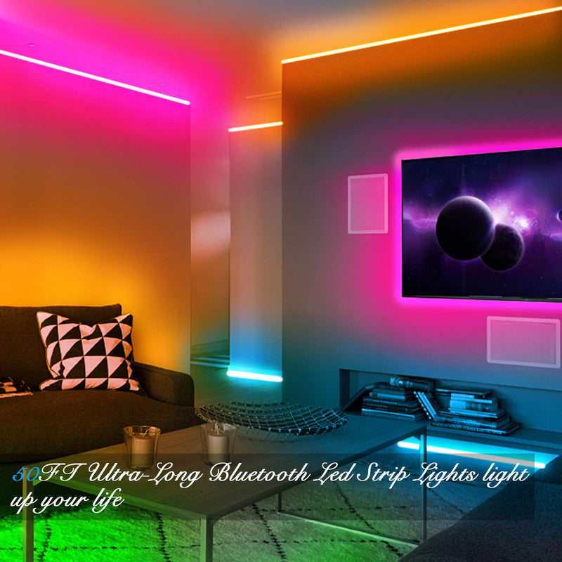 Daybetter Led Strip Lights 50ft Smart Light Strips with App Control Remote, 5050 RGB Led Lights for Bedroom, Music Sync Color Changing Lights for Room Party