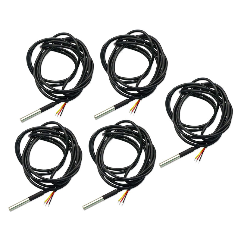 V TELESKY DS18B20 Temperature 6.6Ft Sensor Waterproof Temperature Sensor with Digital Thermal Stainless Steel Tube Probe for arduino(5 Pack) 2M