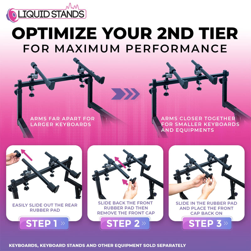 Liquid Stands 2 Tier Keyboard Stand Attachment - Adjustable Electric Digital Piano Stand for 54 - 88 Key Music Keyboards & Synths - Double Stand Extender for Square Tube Z Style Stands