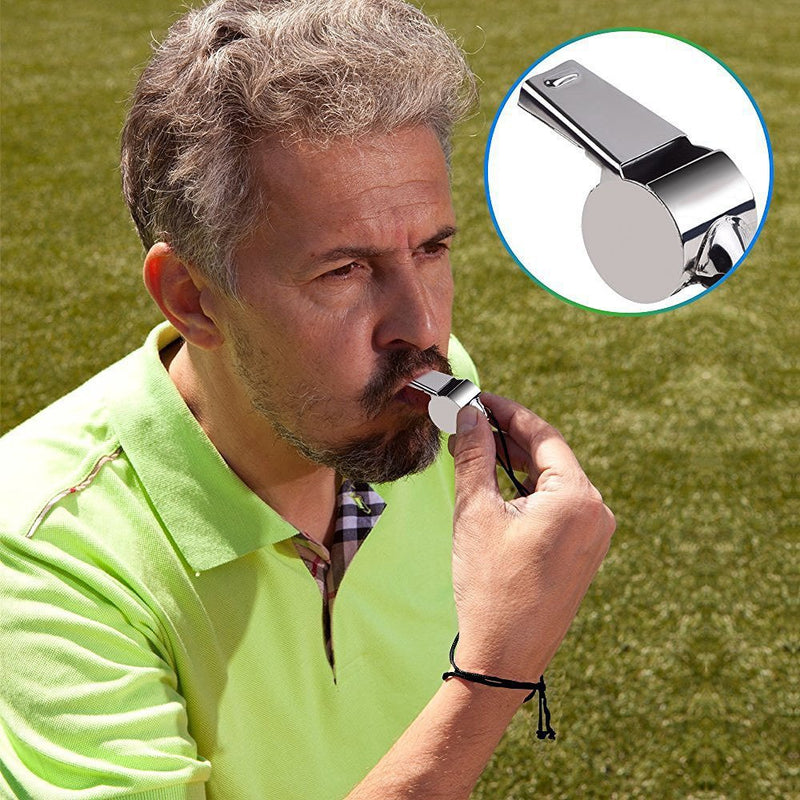 Jzhen Pack Of 2 Pcs 6-Character Metal Referee Whistle Stainless Steel Whistle Loud Metal Whistle Coaches Whistle With Lanyard For Various Sports Competitions Like Football, Baskeball, Soccer, Etc.