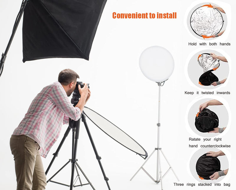 Photography Reflector with Clip 24 Inch 5 in 1 Photo Light Collapsible Diffuser with Bag & Reflector Holder for Studio Photography Outdoor Lighting Translucent Silver Gold White Black 24inch/60cm