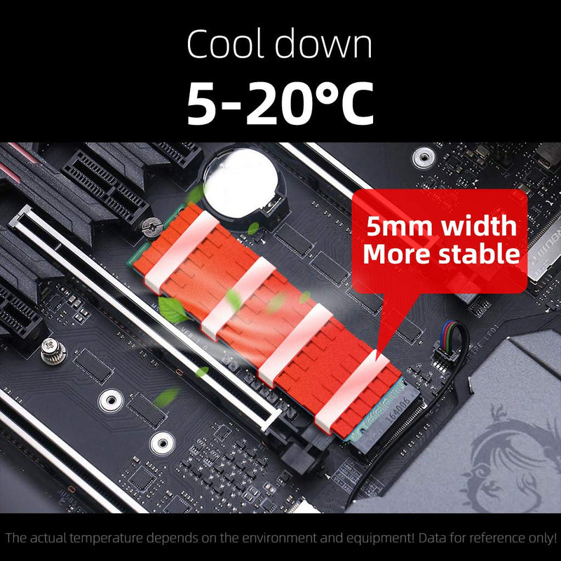 AOJUE Universal M.2 Heatsink NVME Heatsink SSD Heatsink Cooler for 2280 M.2 SSD with Silicone Thermal Pad (red) red