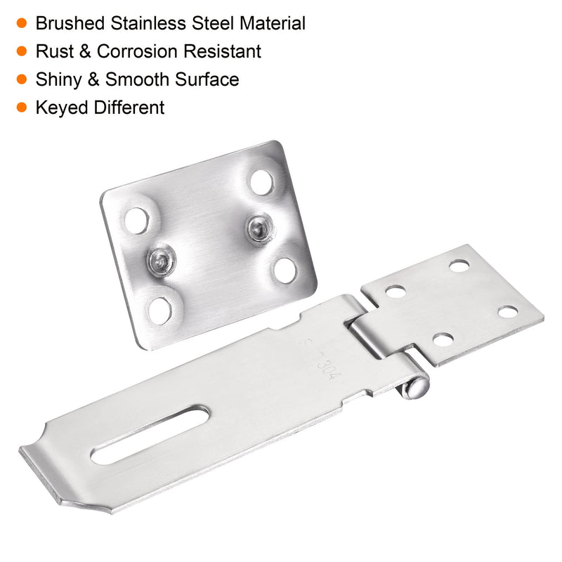 MECCANIXITY 4 Inch Stainless Steel Heavy Door Hasp Lock Keyed Different Clasp with Padlock and Screws for Cabinet Closet Gate, Silver