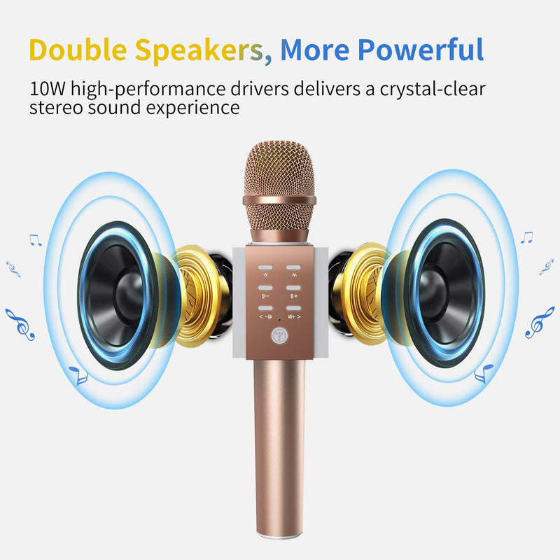 [AUSTRALIA] - TOSING 008 Wireless Bluetooth Karaoke Microphone，Louder Volume 10W Power, More Bass, 3-in-1 Portable Handheld Double Speaker Mic Machine for iPhone/Android/iPad/PC (008, rose gold) 