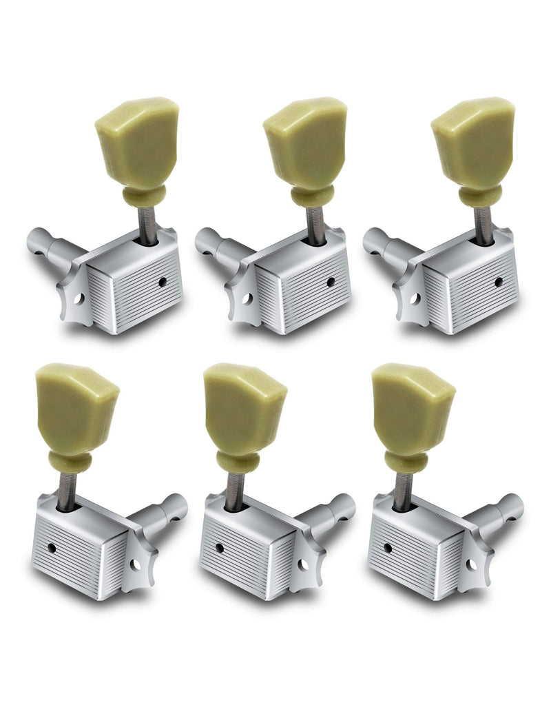 Metallor Vintage Guitar String Tuning Pegs Tuning Machines Tuning Keys Machines Heads Tuners Compatible with Les Paul LP SG Style Electric Guitar 3 Left 3 Right, Chrome with Tulip Button.