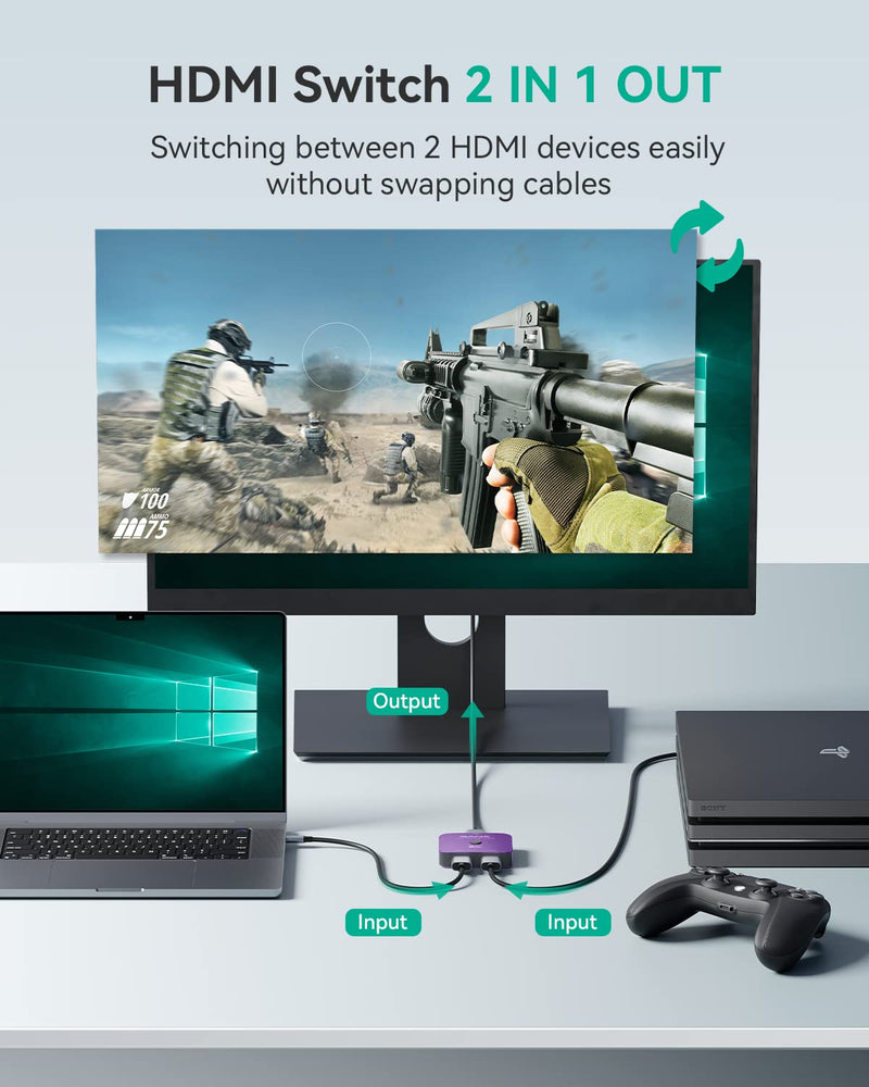 [AUSTRALIA] - GANA HDMI 2.1 Switch, 8K HDMI Switcher Splitter 2 in 1 Out, Supports 4K@120Hz,8K@60Hz, 48Gbps Aluminum Bi-Directional Ultra HD HDMI Hub Compatible with PS5/4,Xbox,Roku,Apple TV,Fire Stick Purple 