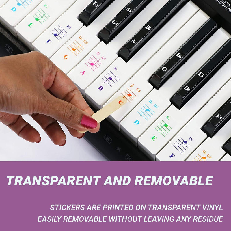 [AUSTRALIA] - QMG Piano Stickers for Keys,Colorful Piano Keyboard Stickers for 49/61/ 76/88 Key Keyboard White and Black Keys, Removable, Kids Learning Piano, No Residue Leaves 
