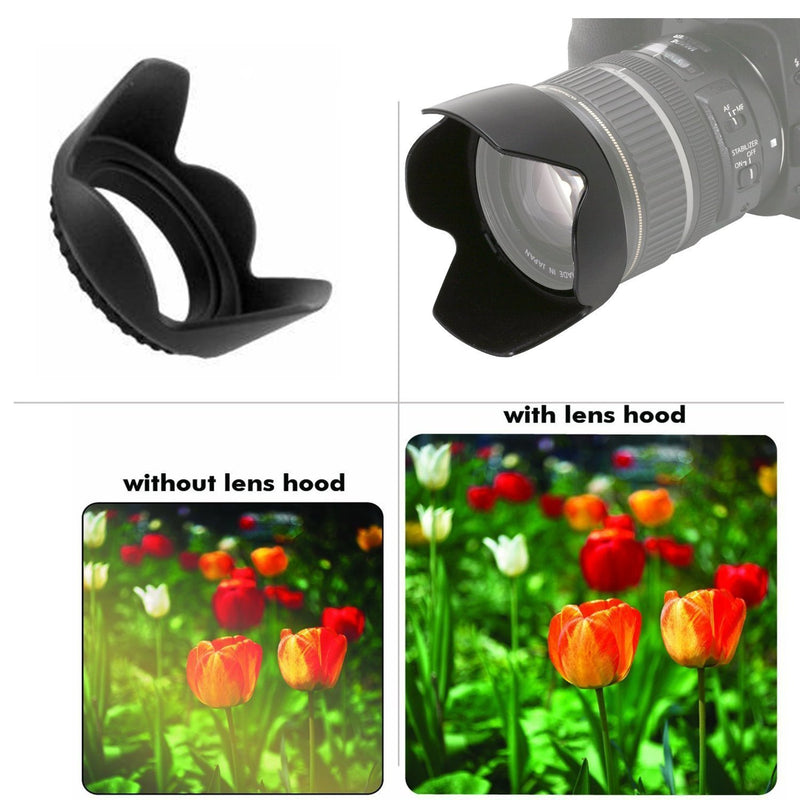 55mm Tulip Flower Lens Hood for Nikon D3400, D5600 with 18-55MM AF-P DX, DL24-500 f/2.8-5.6 Digital Camera + Microfiber Cleaning Cloth