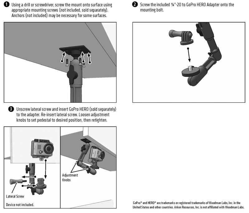 Arkon Heavy Duty Adjustable Wall Mount for GoPro HERO Action Cameras Retail Black