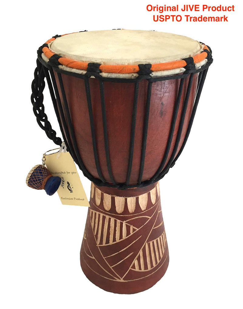 JIVE BRAND Djembe Drum Bongo Congo African Wood Drum Professional Quality With Heavy Base/Includes Drum Key Chain (12" High Carved) 12"