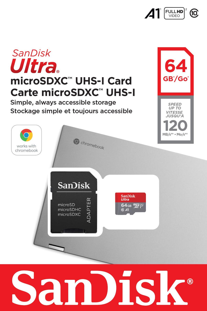 SanDisk 64GB Ultra microSD UHS-I Card for Chromebooks - Certified Works with Chromebooks - SDSQUA4-064G-GN6FA