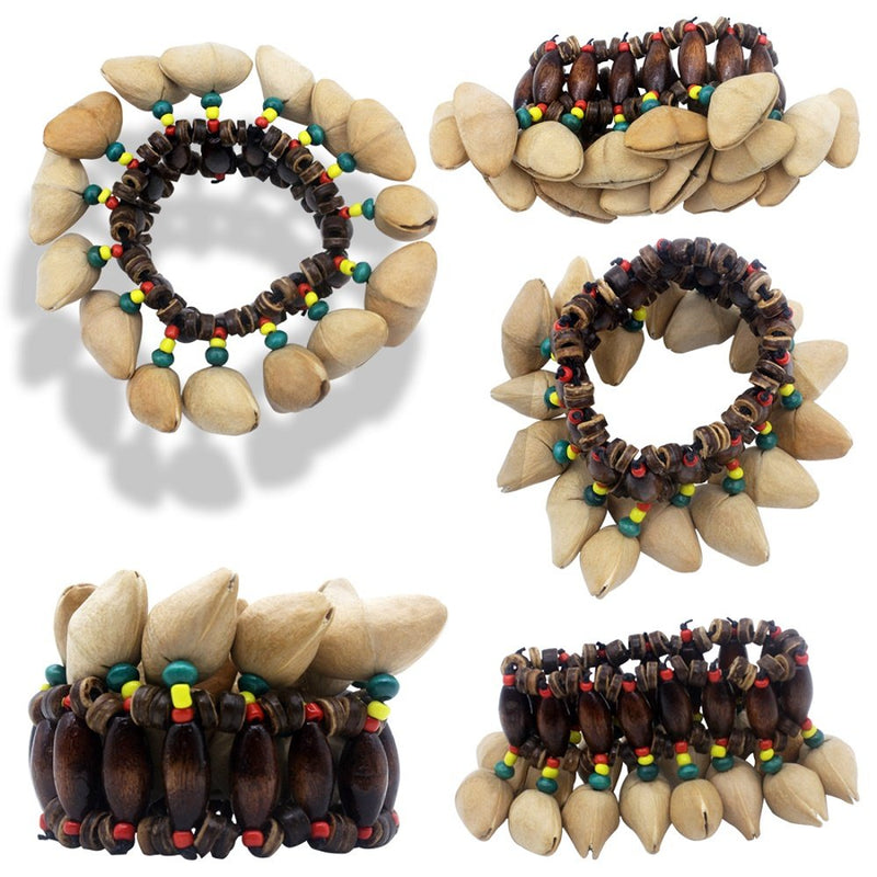 Mowind 2PCS African Tribal Style Nuts Shell Bracelet Dora Nut Handbell Percussion Accessories