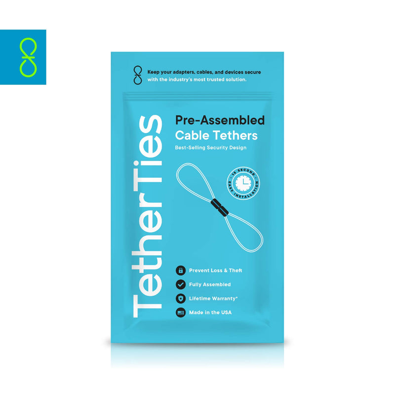 TetherTies Cable Tethers Black 10 Pack | Patent-Pending Pre-Assembled Adapter Tethers | Secure Your Computers Adapters & Mac Dongles | Easy Installation | Free Crimping Tool 10 Pack of TetherTies Cable Tethers