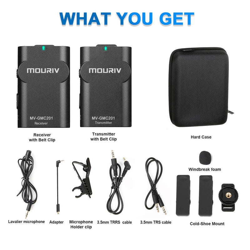 [AUSTRALIA] - MOURIV MV-GMC201 2.4G Wireless Lavalier Microphone System Compatible with iPhone 11 X 8 8 Plus 7 6 Smartphone,Canon 6D 600D Nikon D800 D3300 Sony A7 A9 DSLR GoPro Hero4 Hero3 Hero3+ Action Cameras 