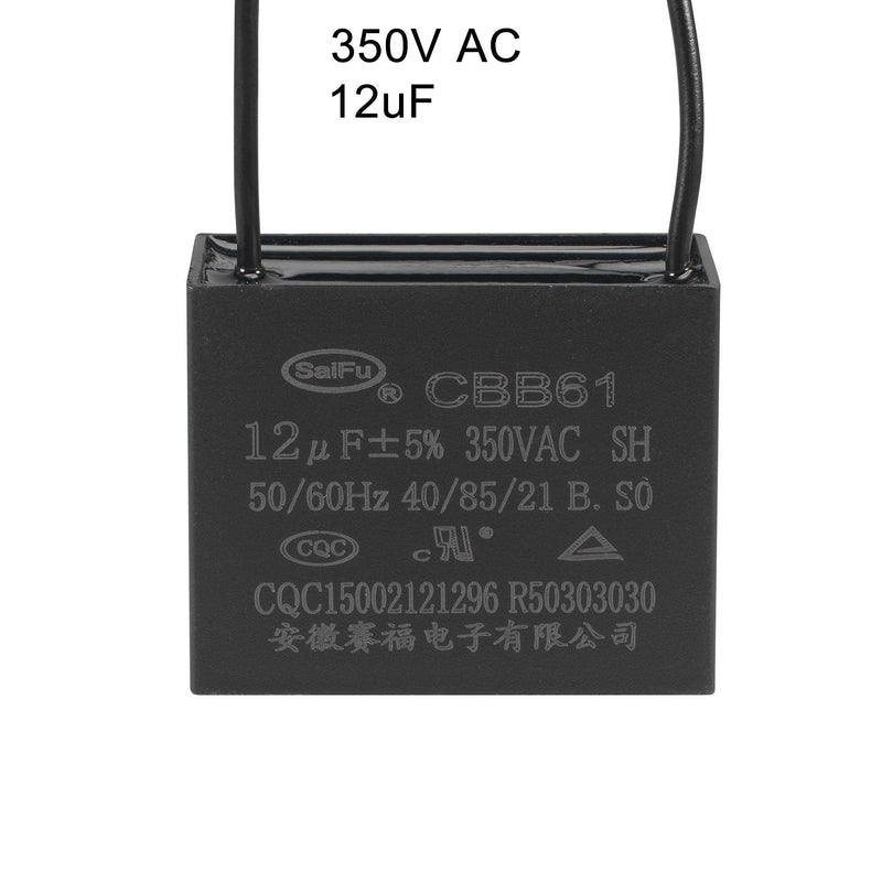 uxcell Ceiling Fan Capacitor CBB61 12uF 350V AC 2 Wires Metallized Polypropylene Film Capacitor 48x38x26mm for Electric Fan Pump Motor Generator 2Pcs