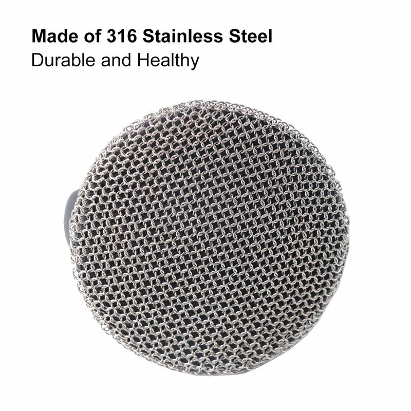 FFfeily Cast Iron Cleaner Chainmail Scrubber 316 Stainless Chainmail Cleaner Scrubber with Handle Metal Scrub Brush for Cast Iron Skillet Cleaner Brush Stainless Steel Small Rings